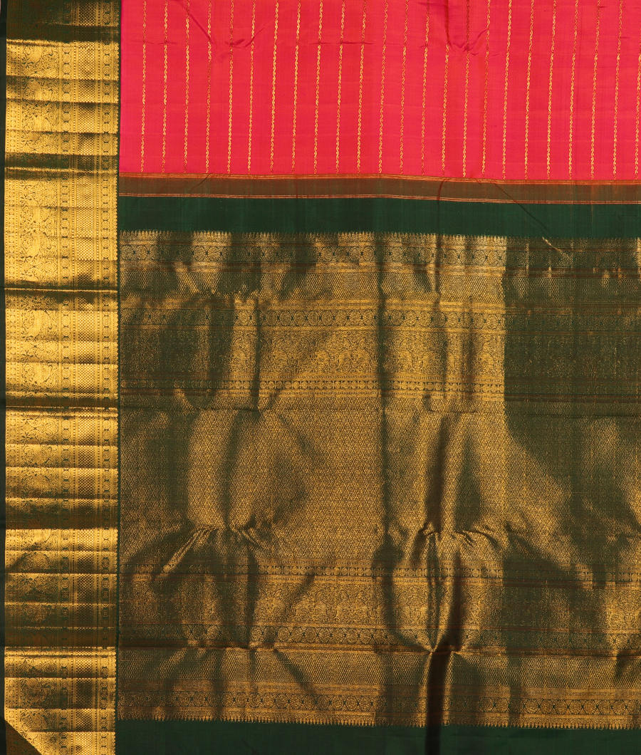 Orangish Pink Handwoven Kanjivaram Silk Saree T2991414