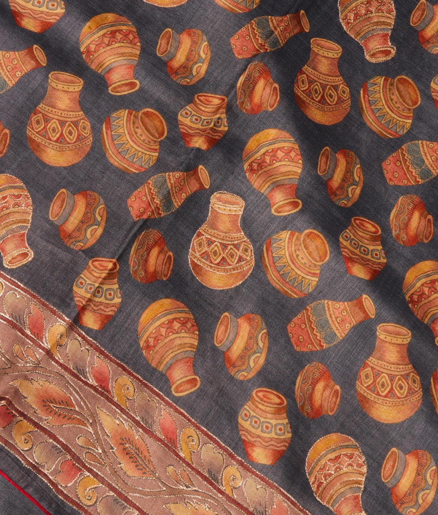 Blue Tussar Embroidery Saree T299137-image