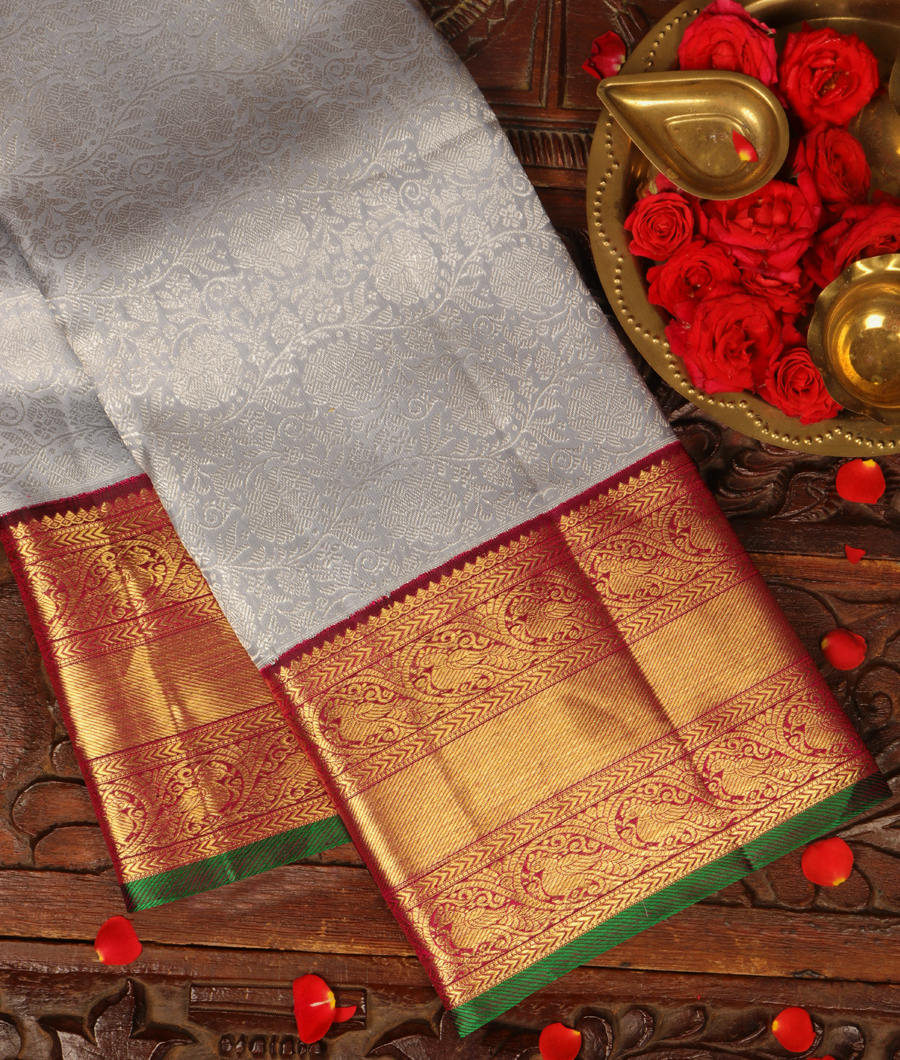 Silver Grey Handwoven Kanjivaram Silk Saree T305239-image