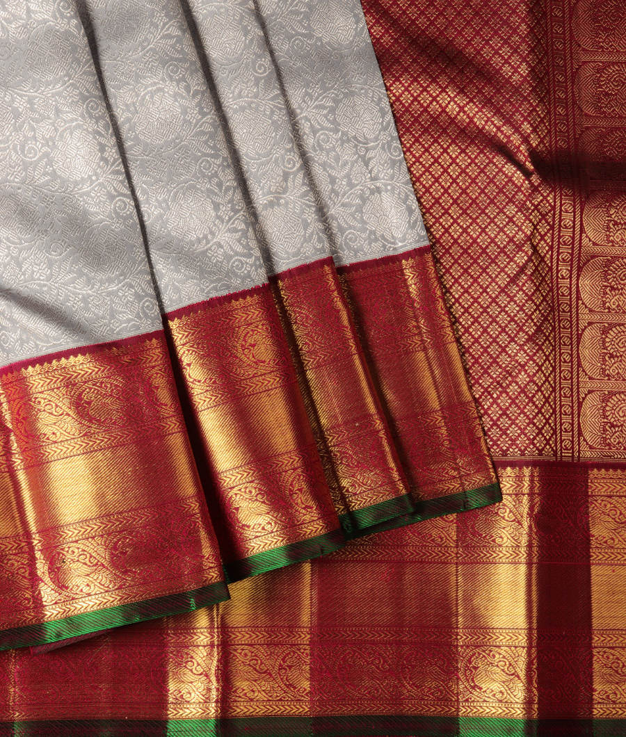 Silver Grey Handwoven Kanjivaram Silk Saree T3052392