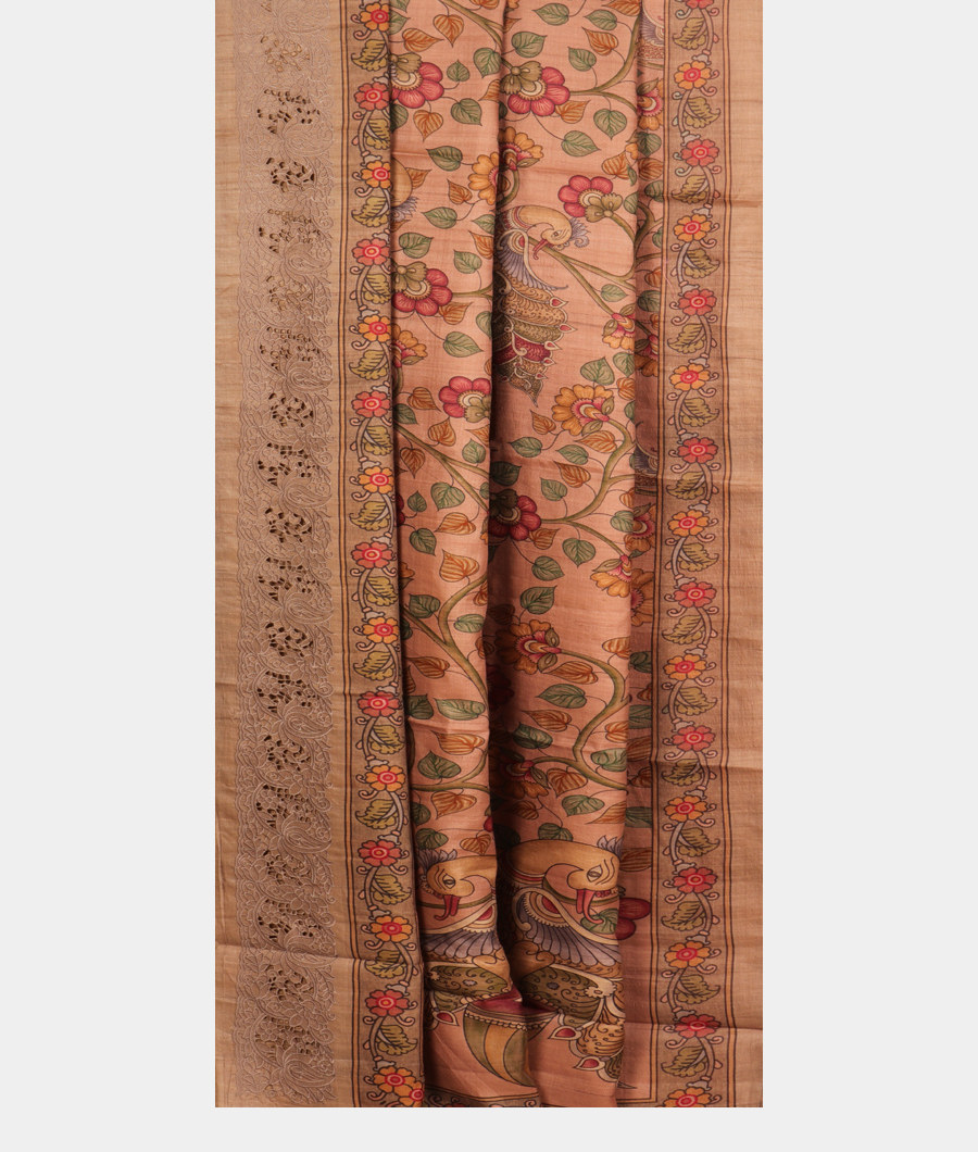 Pinkish Beige Tussar Cut Work Saree T3000982