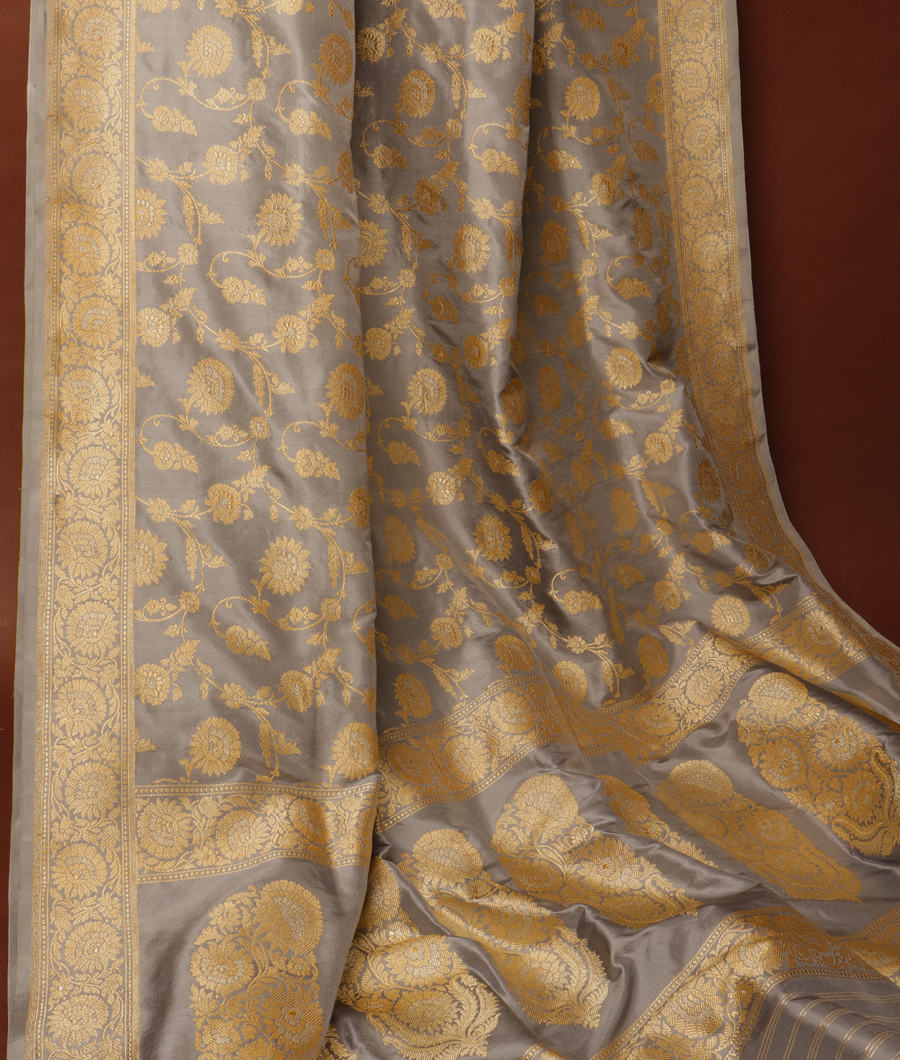 Bluish Grey Banaras Silk Saree T2456462