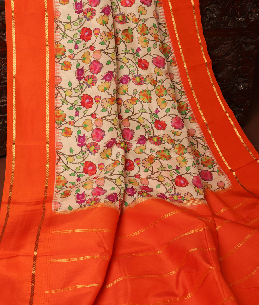 Cream Printed Soft Silk Saree T3046072