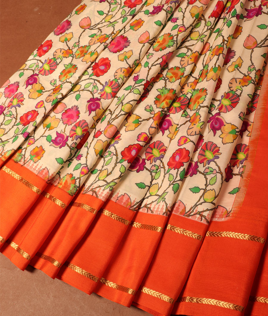 Cream Printed Soft Silk Saree T3046073