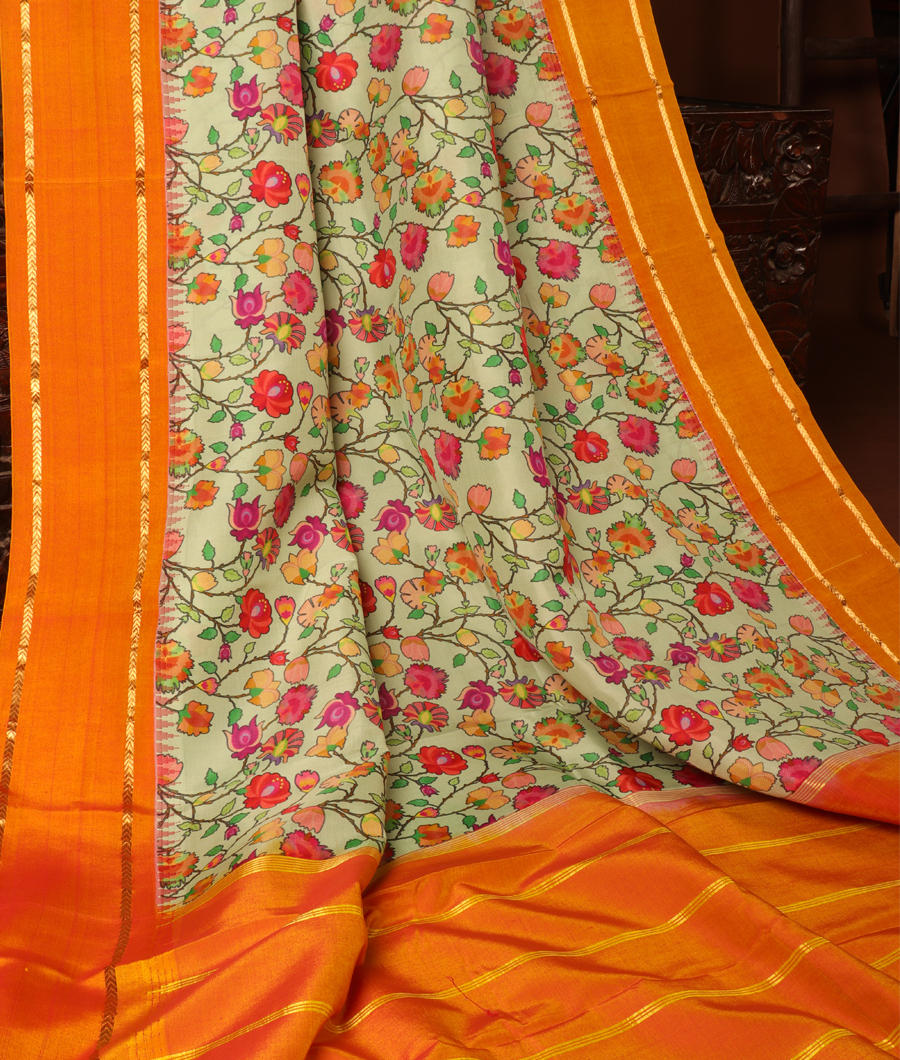 Light Green Printed Soft Silk Saree T3046112