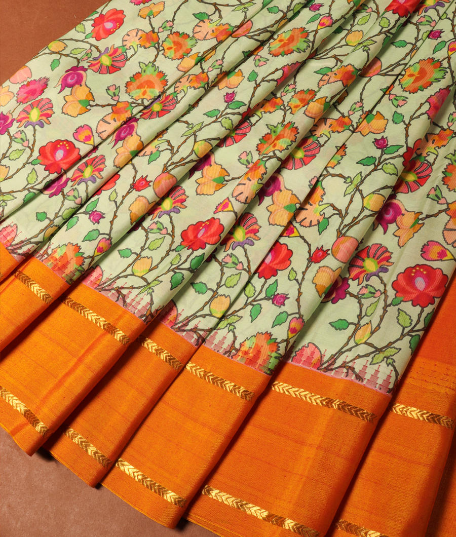 Light Green Printed Soft Silk Saree T3046113