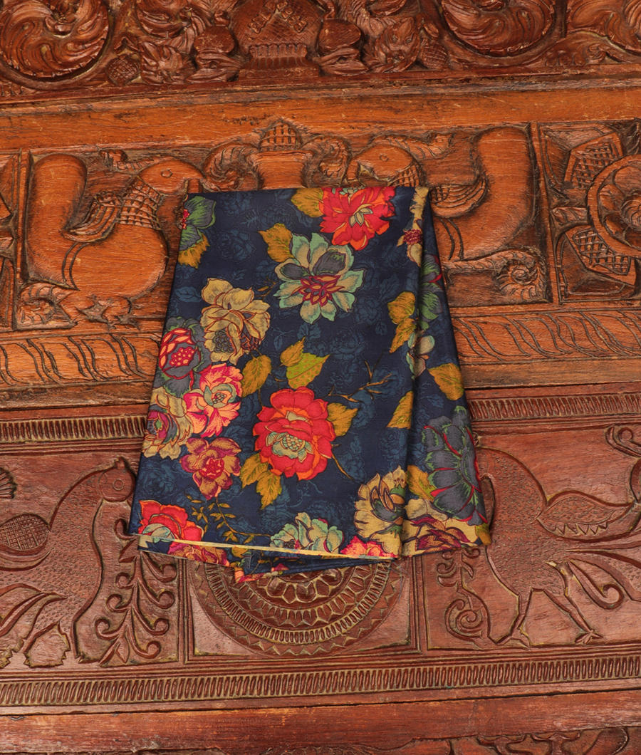 Blue Hand Printed Kanjivaram Silk Blouse T17-image