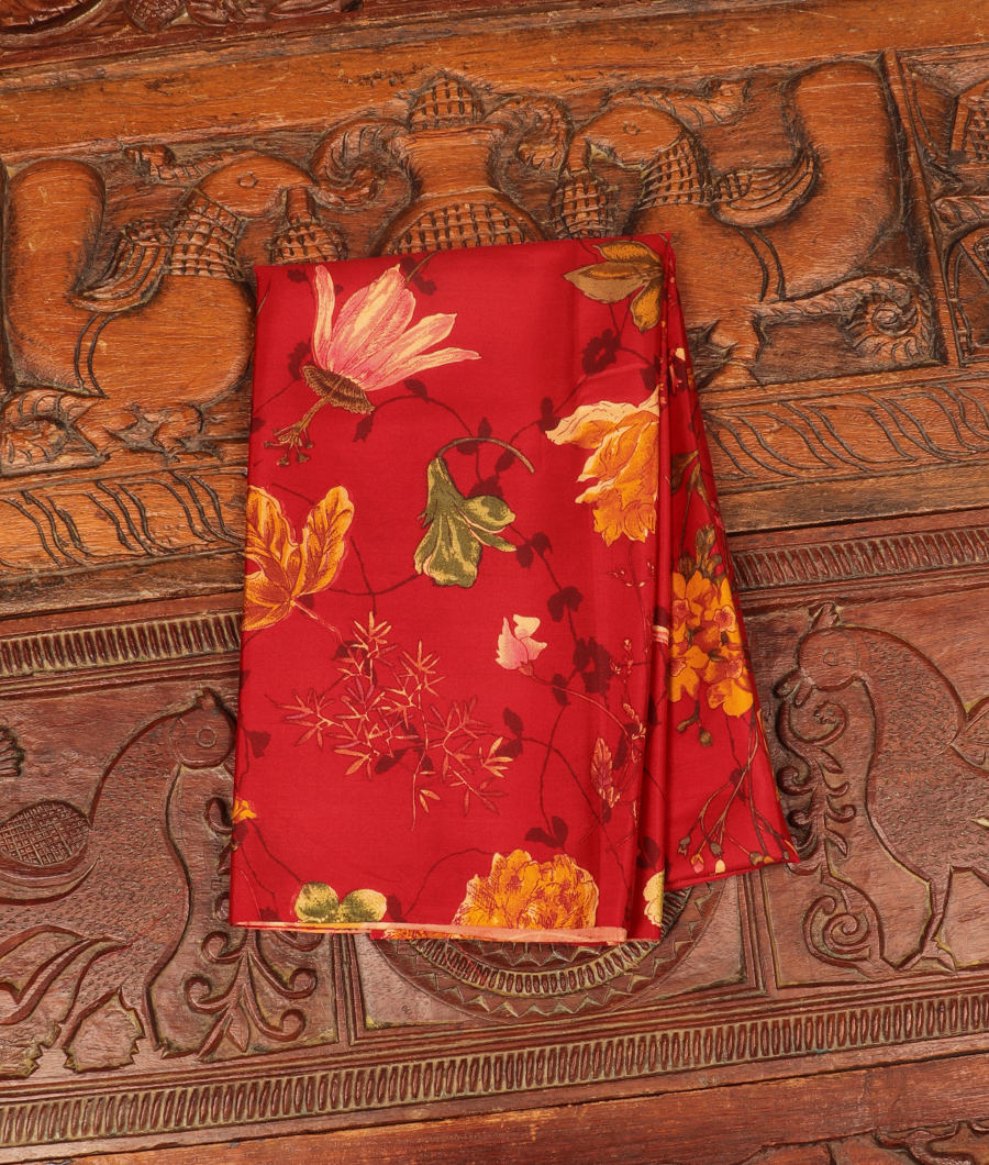 Red Hand Printed Kanjivaram Silk Blouse T15-image