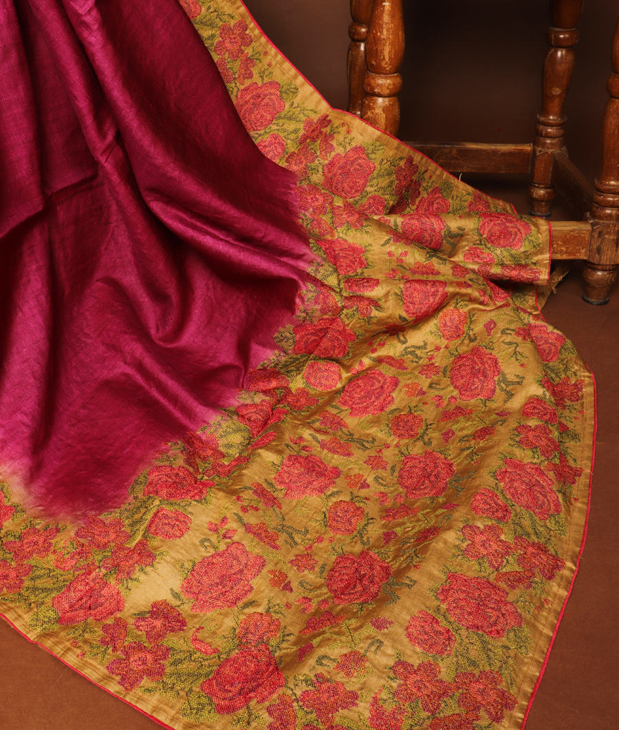 Purple Tussar Embroidery Saree T304754-image