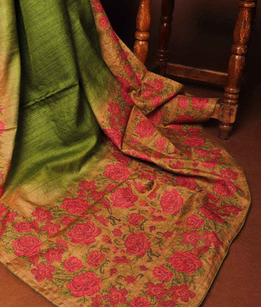 Green Tussar Embroidery Saree T288710-image