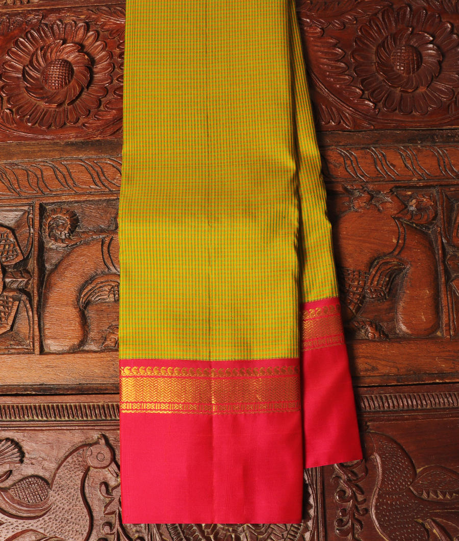 Buy Yellow and Green Handwoven Kanjivaram Silk Saree T288590