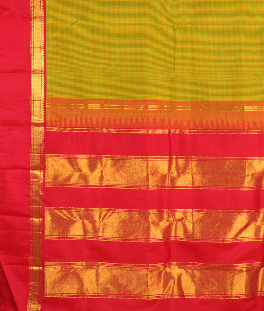 Yellow and Green Handwoven Kanjivaram Silk Saree T2885904