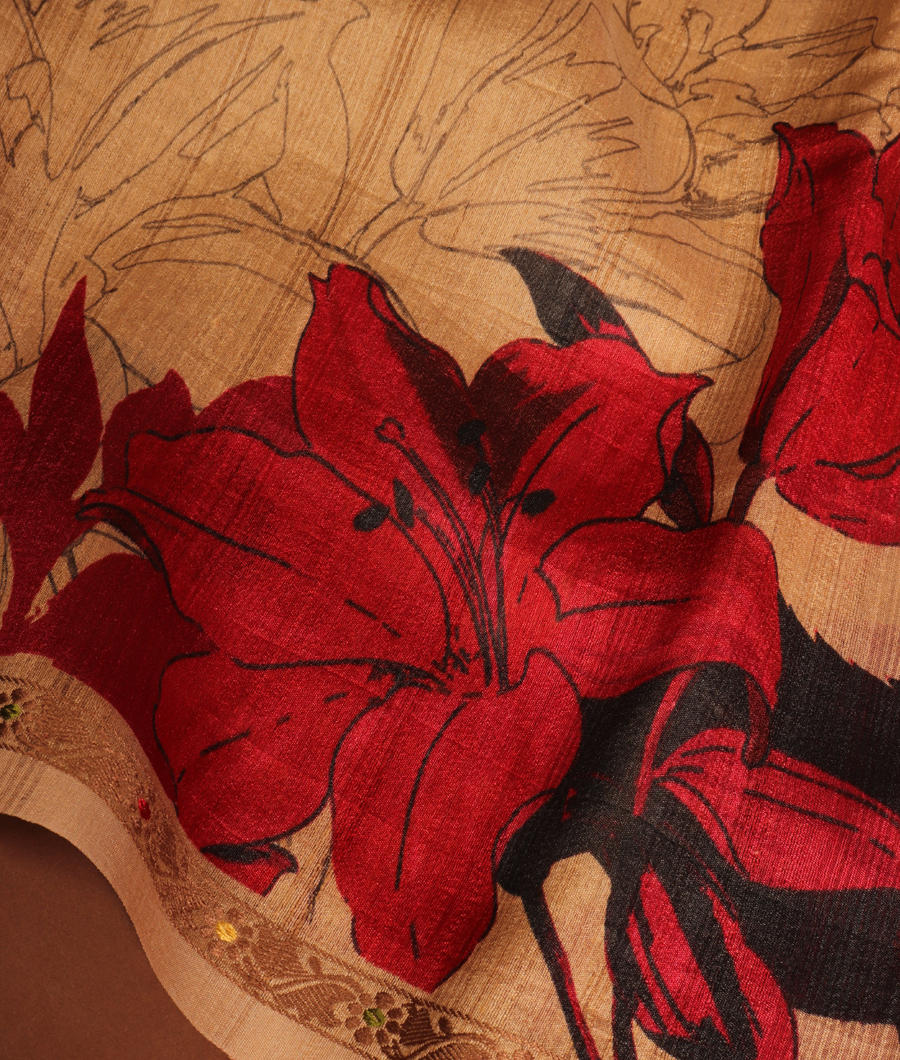 Beige Tussar Printed Saree T305816-image