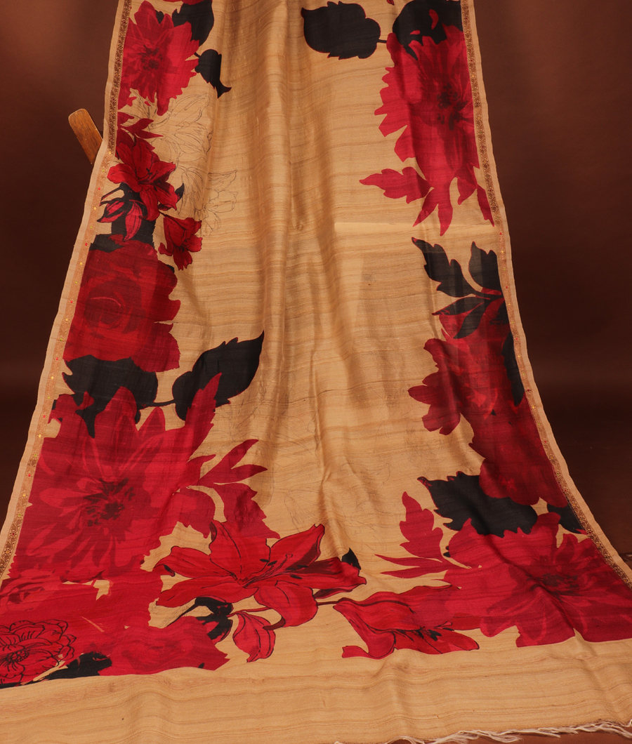 Beige Tussar Printed Saree T3058162