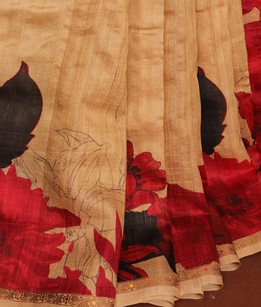 Beige Tussar Printed Saree T3058164