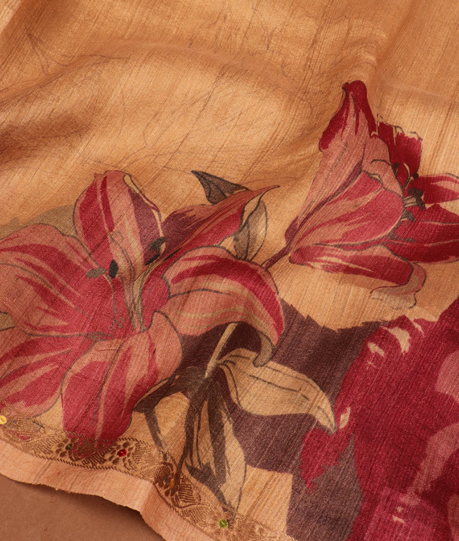 Beige Tussar Printed Saree T305825-image