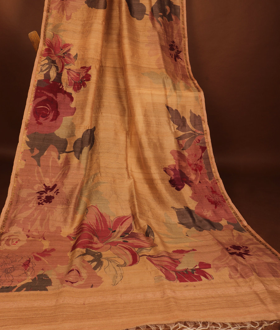 Beige Tussar Printed Saree T3058252