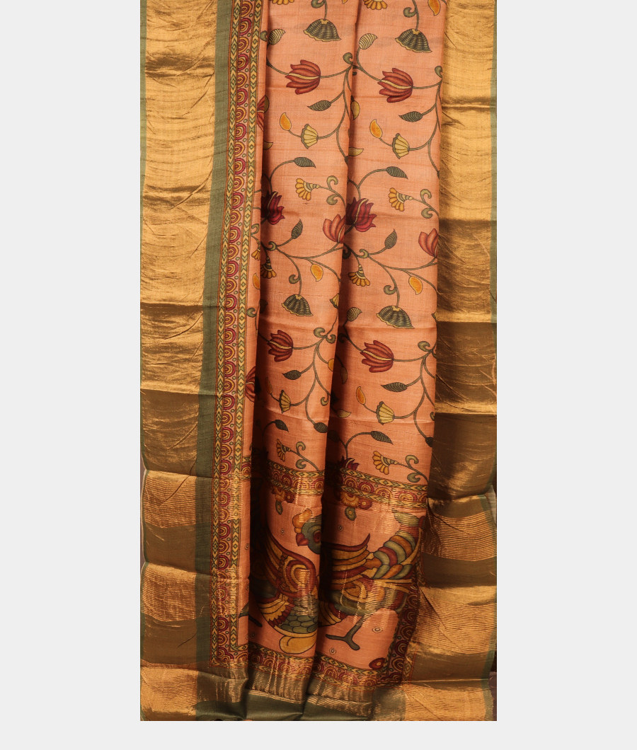 Salmon Pink Tussar Printed Saree T2900532