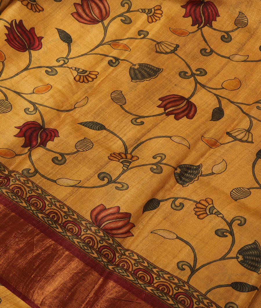Yellow Tussar Printed Saree T290038-image