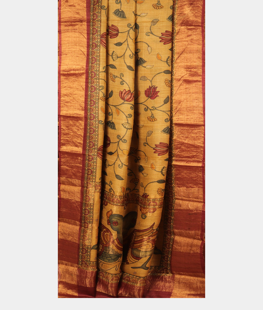 Yellow Tussar Printed Saree T2900382