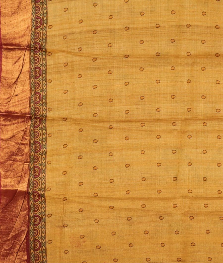 Yellow Tussar Printed Saree T2900383