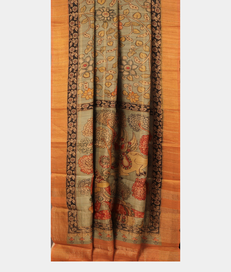 Grey Tussar Printed Saree T2994922