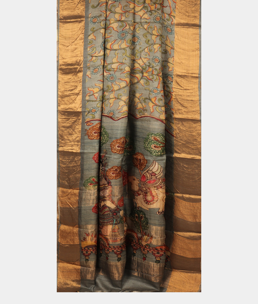 Grey Tussar Printed Saree T2900562