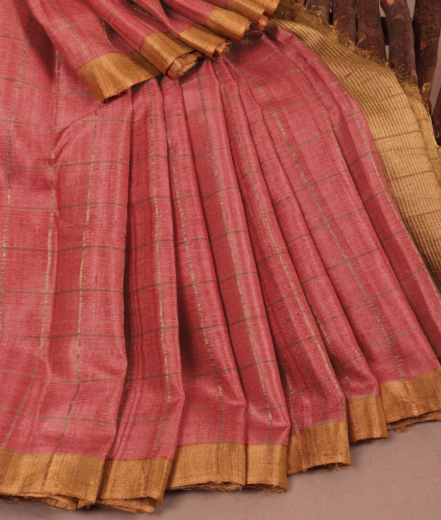 Pink Woven Tussar Saree T3076332