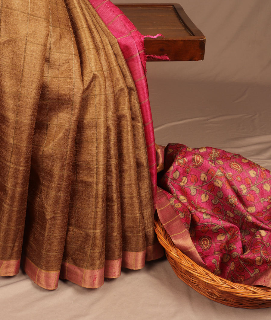 Brown Woven Tussar Saree T307638-image