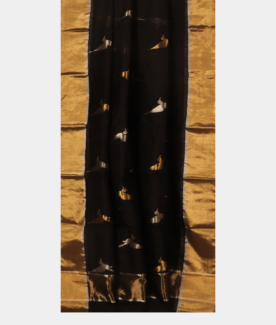 Black Chanderi Silk Saree T919662