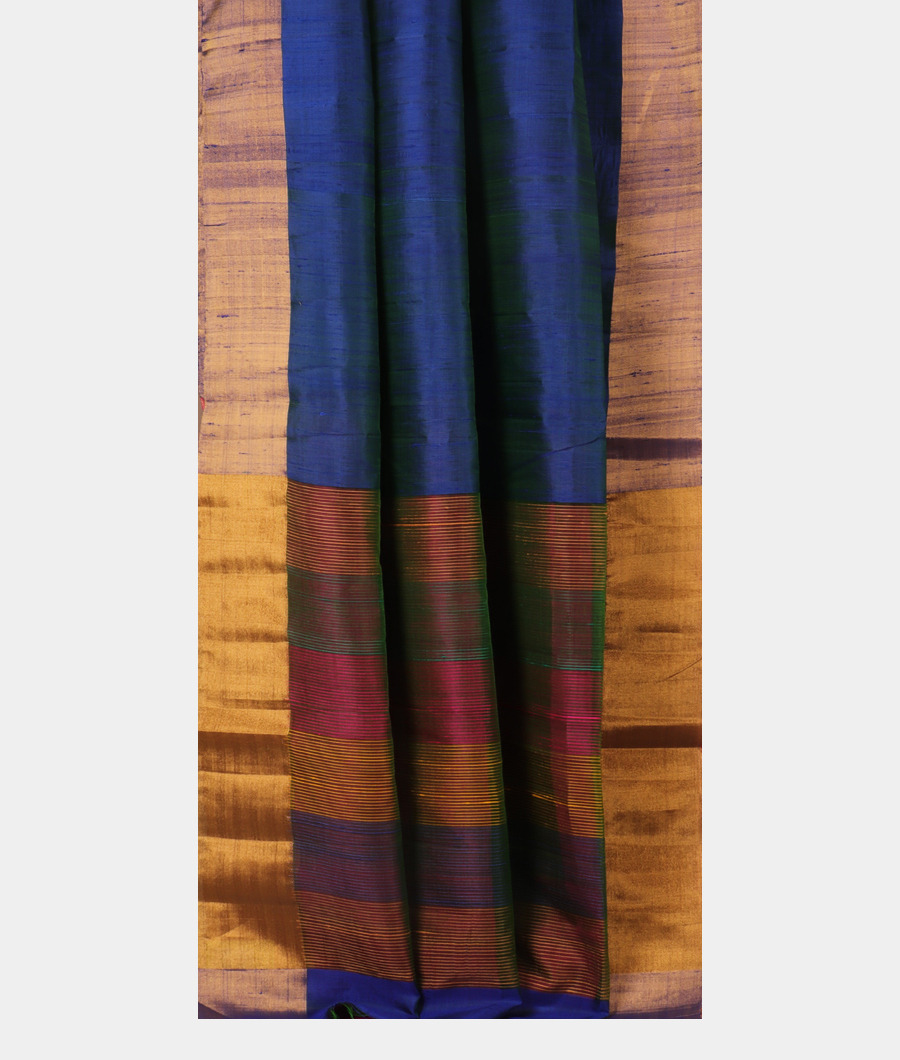 Peacock Blue Woven Raw Silk Saree T3085632