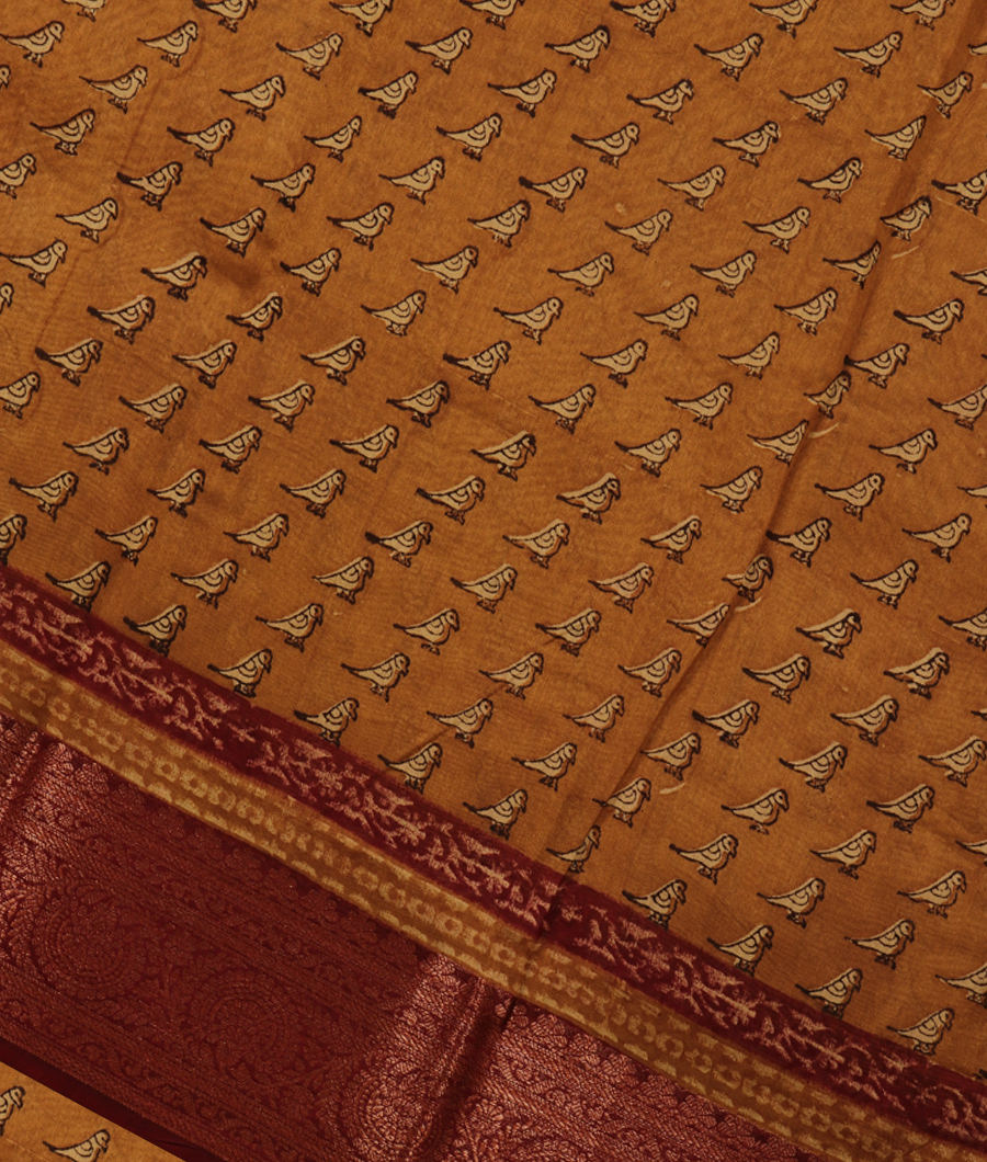 Mustard Yellow Soft Printed Cotton Saree T299874-image