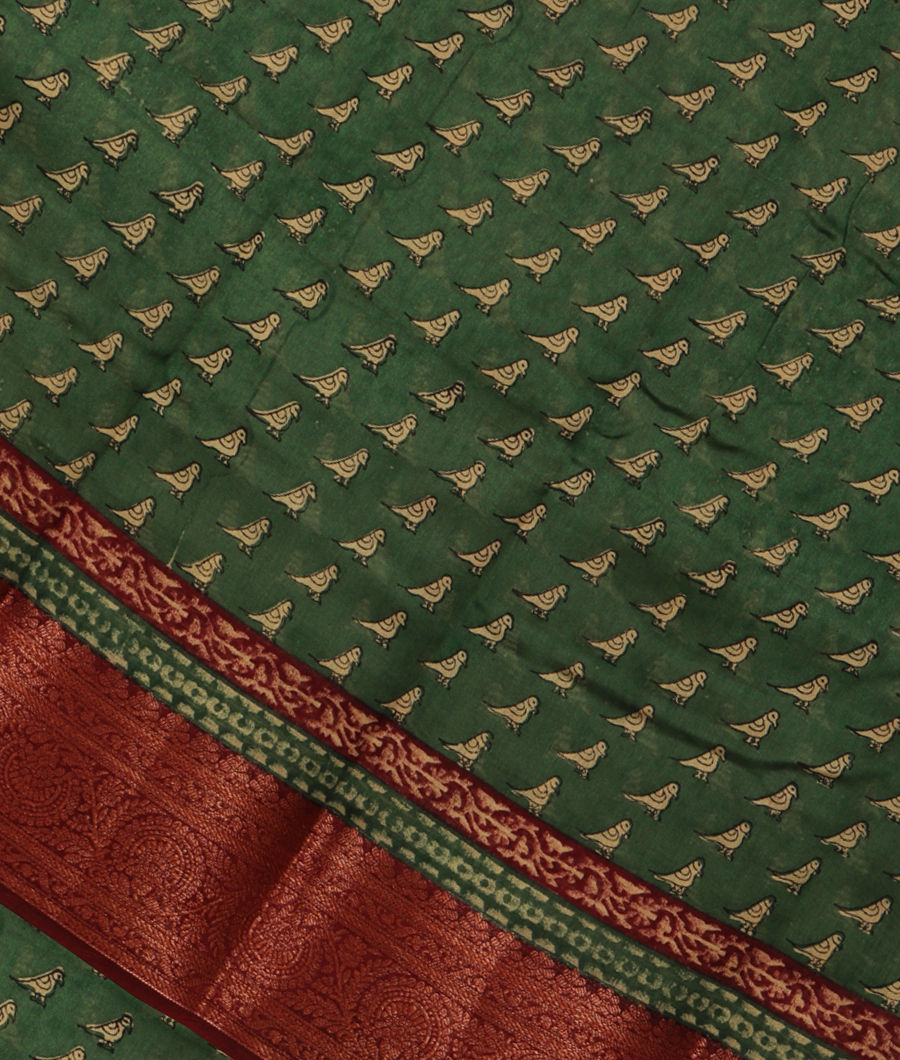 Green Soft Printed Cotton Saree T299873-image