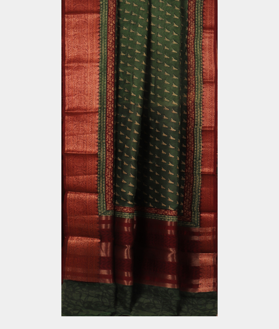 Green Soft Printed Cotton Saree T2998732