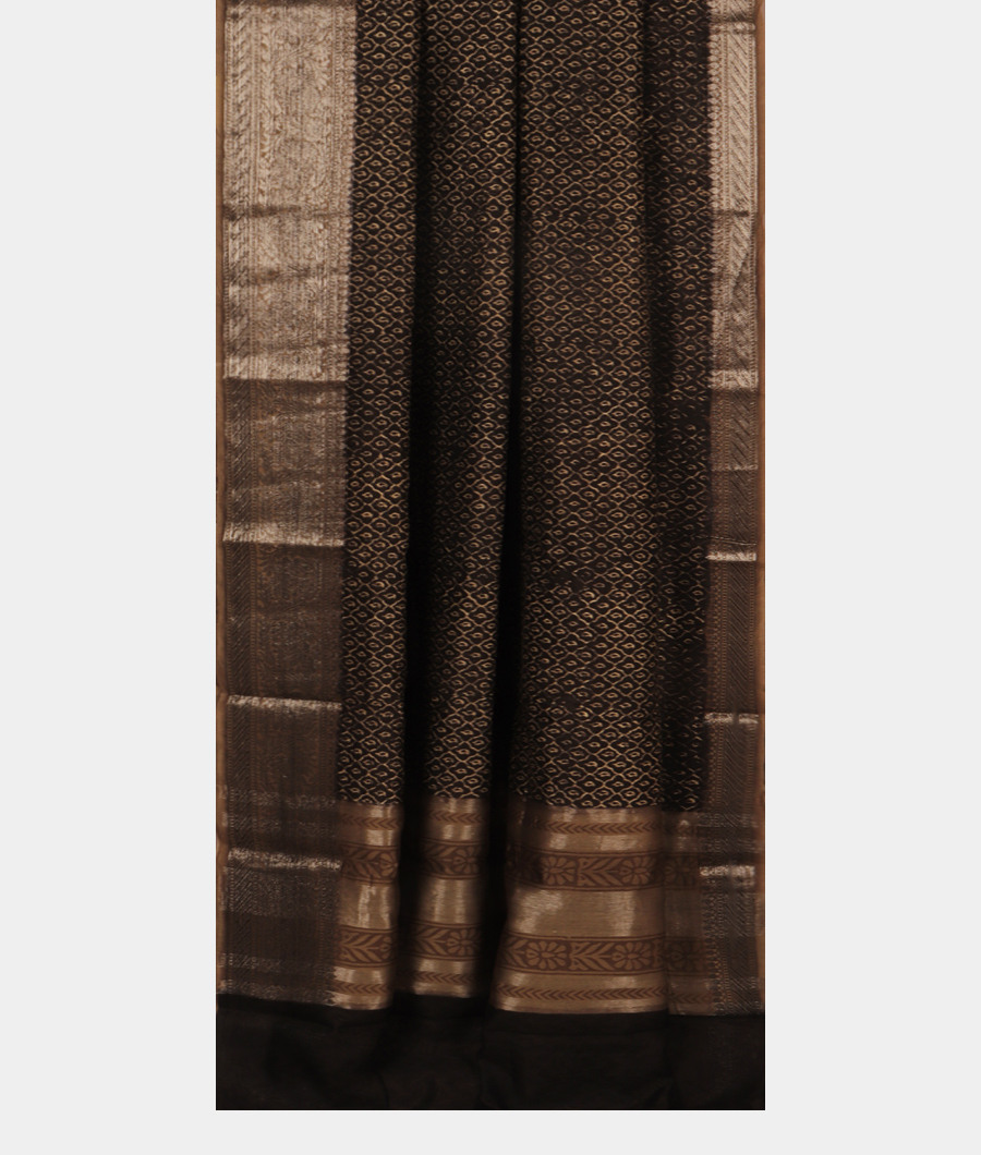 Black Soft Printed Cotton Saree T2997512