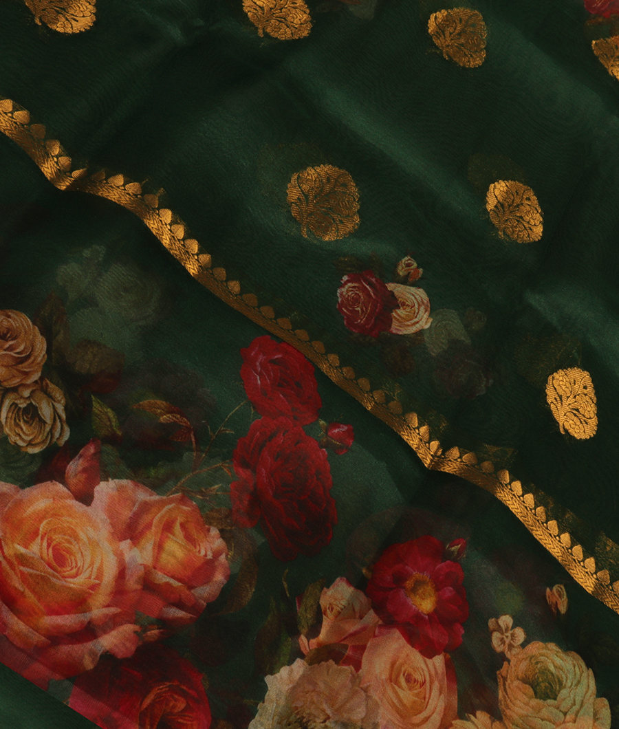 Green Kora Organza Printed Saree T308574-image