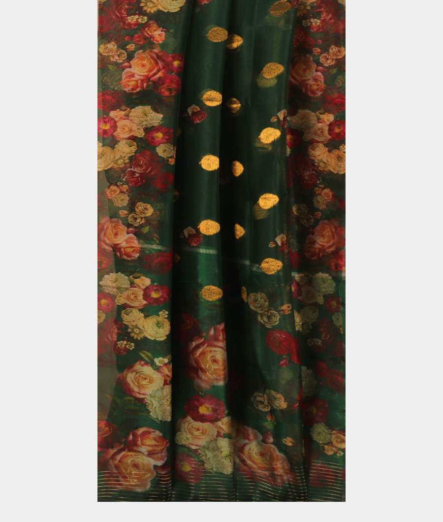 Green Kora Organza Printed Saree T3085742