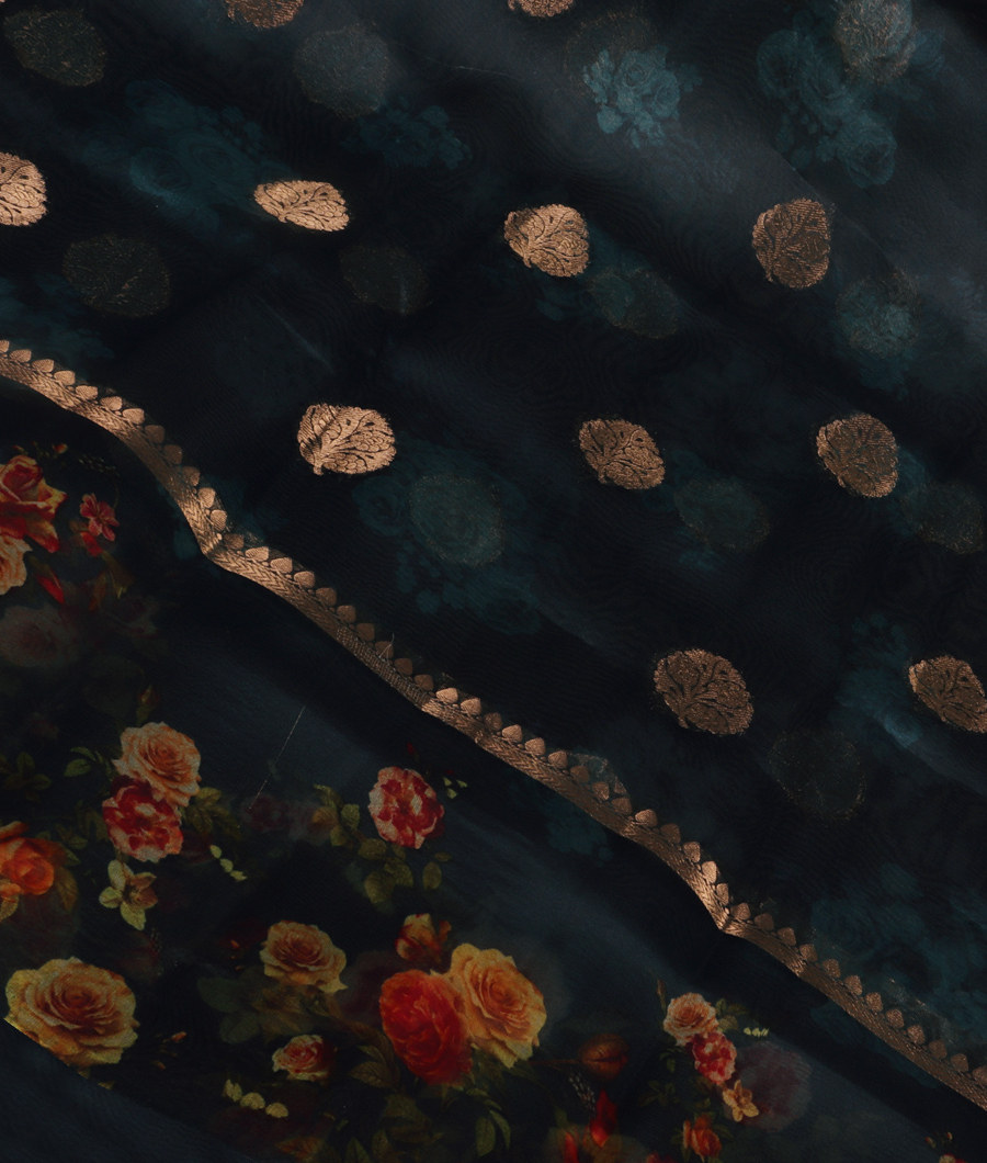 Blue Kora Organza Printed Saree T308590-image