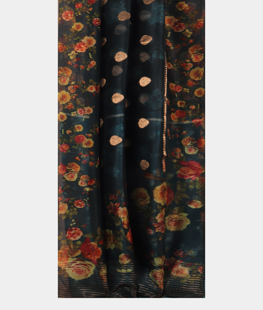 Blue Kora Organza Printed Saree T3085902