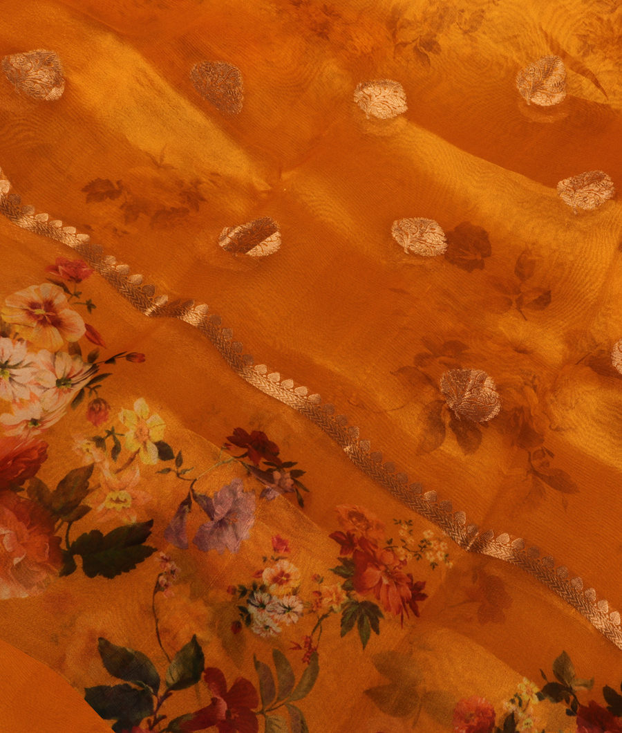 Yellow Kora Organza Printed Saree T308579-image