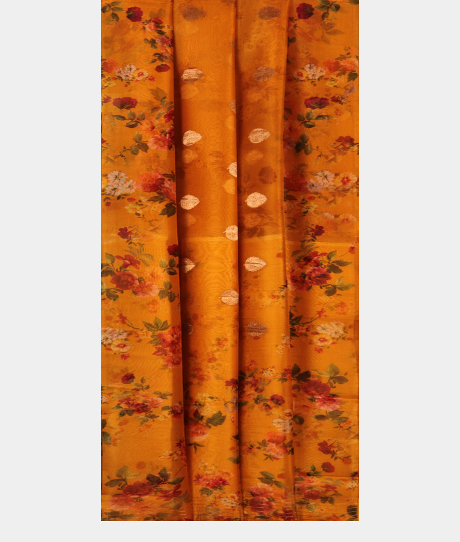 Yellow Kora Organza Printed Saree T3085792