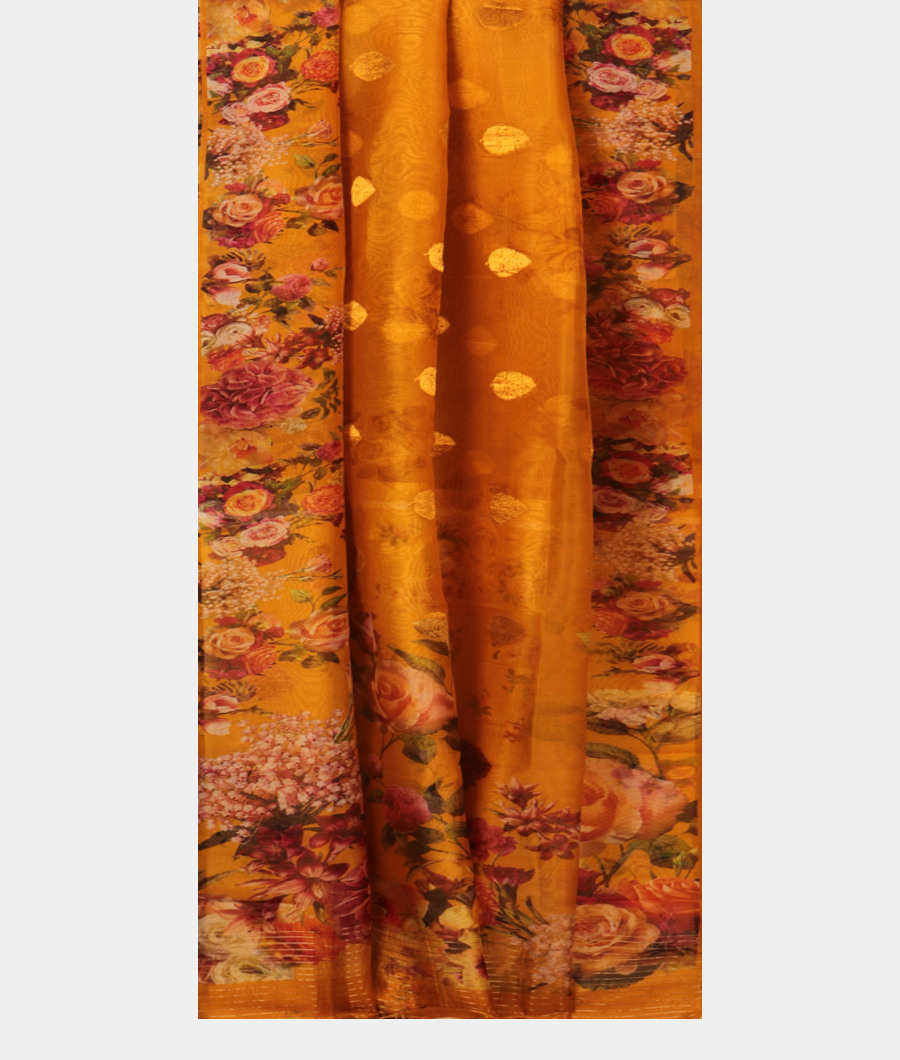 Yellow Kora Organza Printed Saree T3085802