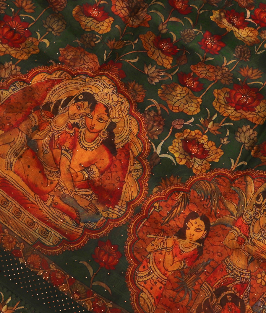 Green Kora Organza Printed Saree T299989-image