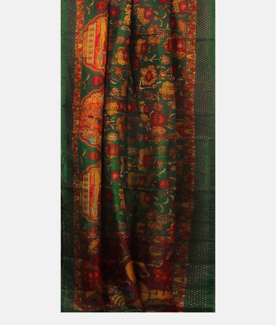 Green Kora Organza Printed Saree T2999892