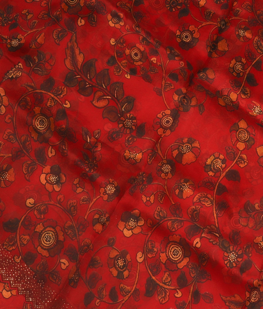 Red Kora Organza Printed Saree T299982-image