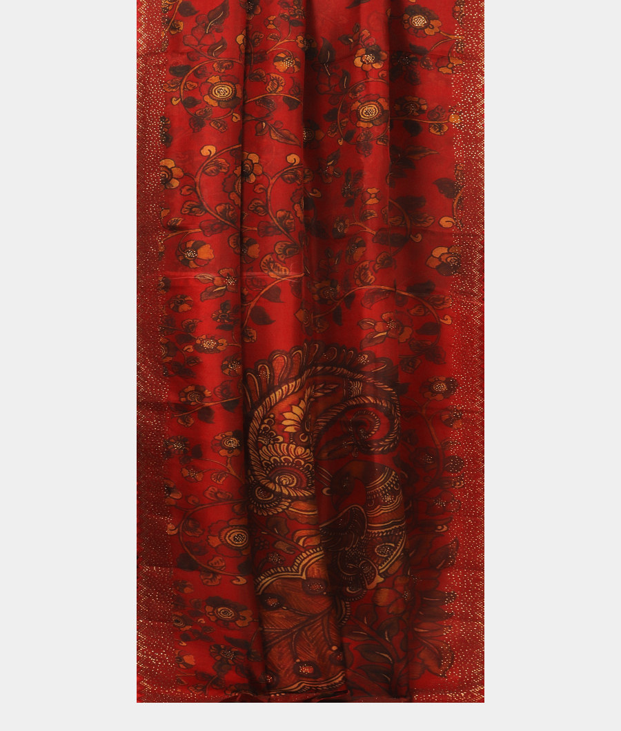 Red Kora Organza Printed Saree T2999822