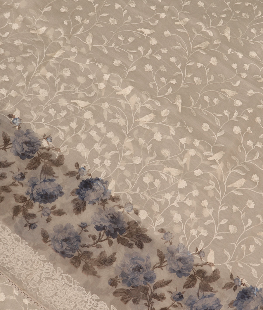 White Kora Organza Embroidery Saree T300084-image