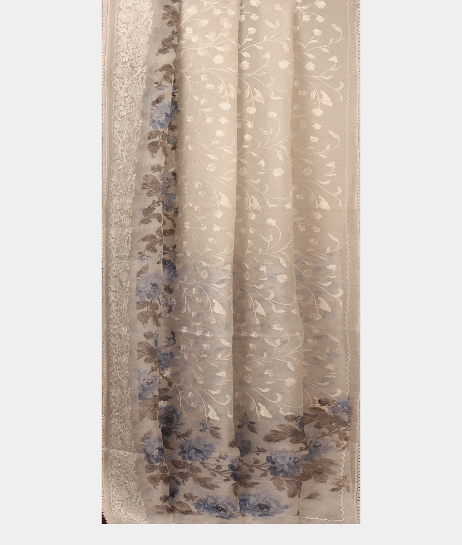 White Kora Organza Embroidery Saree T3000842