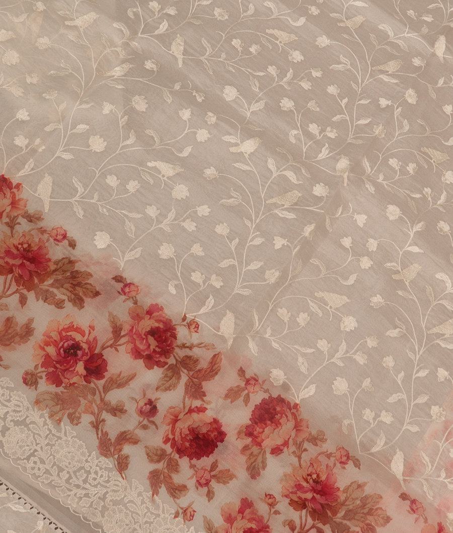 White Kora Organza Embroidery Saree T300086-image