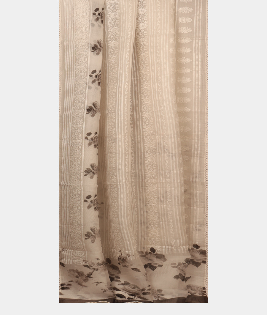 White Kora Organza Embroidery Saree T3000692